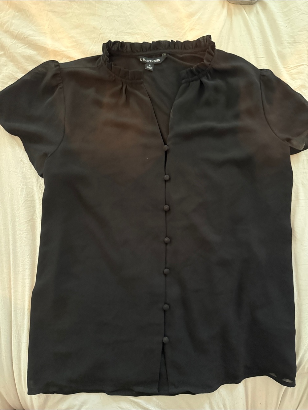 41 Hawthorn Black Ruffle-Neck Button Front Blouse